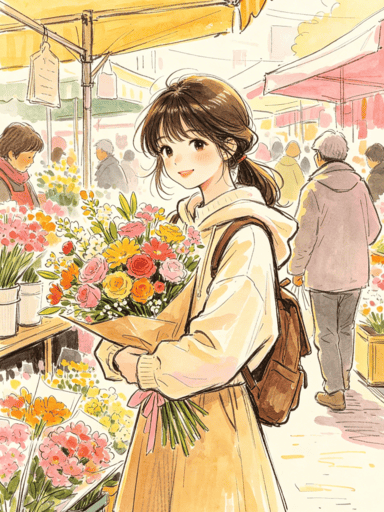 花市少女角色插画完稿