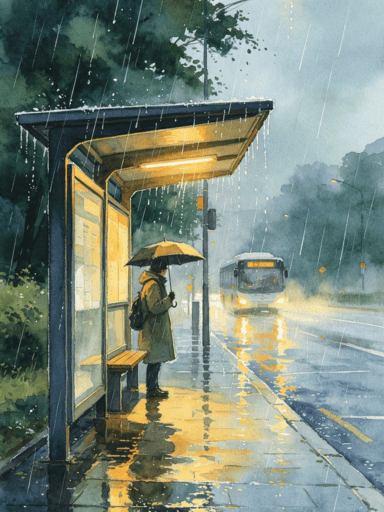 雨天公交站速写