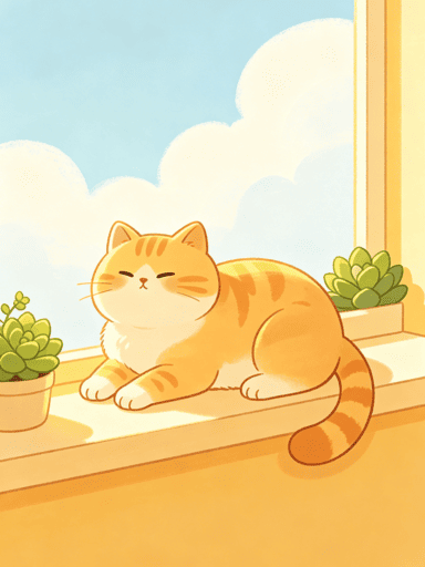 窗台橘猫午睡涂鸦